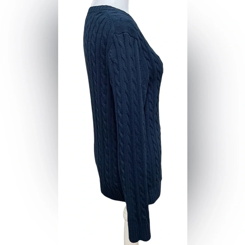L.L. Bean Navy Cable Knit Cardigan - Picture 6 of 8